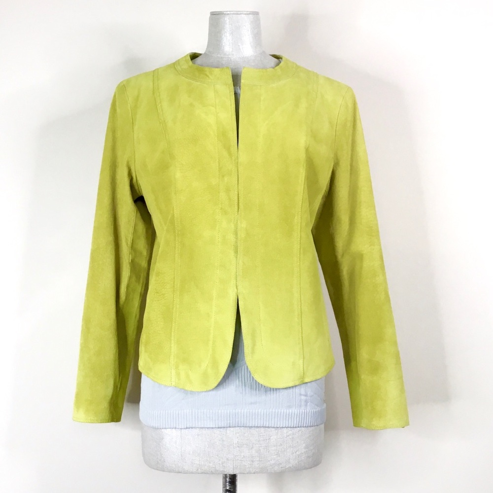 Evan-Picone Suede Leather Tailored Fit Open Front Blazer Jacket Petite Large